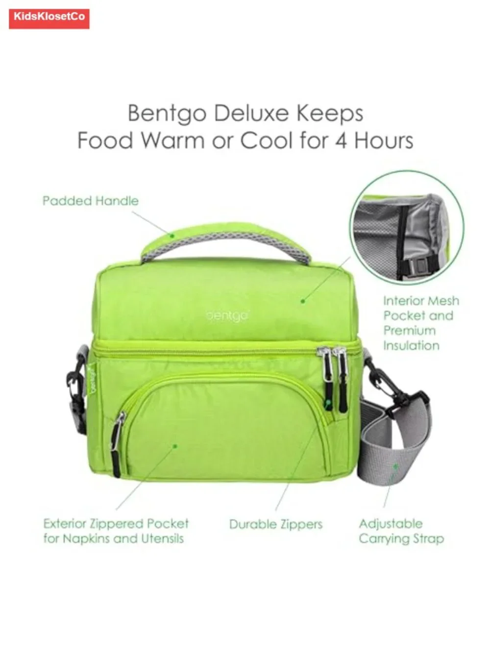 Insulated Lunch Bag with Adjustable Strap and Outer Pocket, Fits Most Bentgo